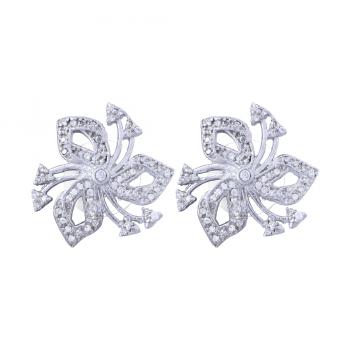  Elegant Sterling Silver CZ  Stone Seated Stud Earrings